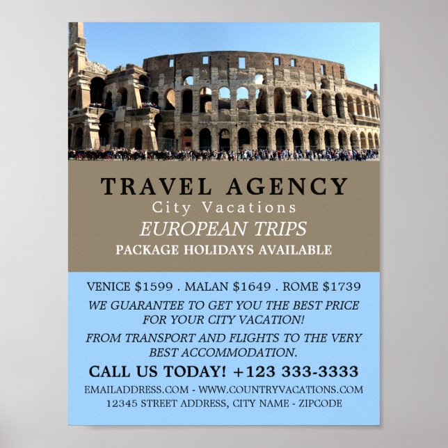 Poster Colisée Romaine, Rome, Agence de Voyage Advert (Devant)