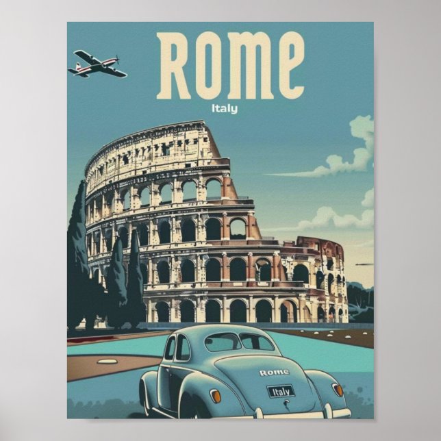 Poster Colisée Rome Italie Vintage Lieu de voyage célèbre (Devant)