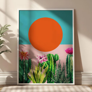 Poster Collage Abstrait Floral Rétro de Coucher de Soleil