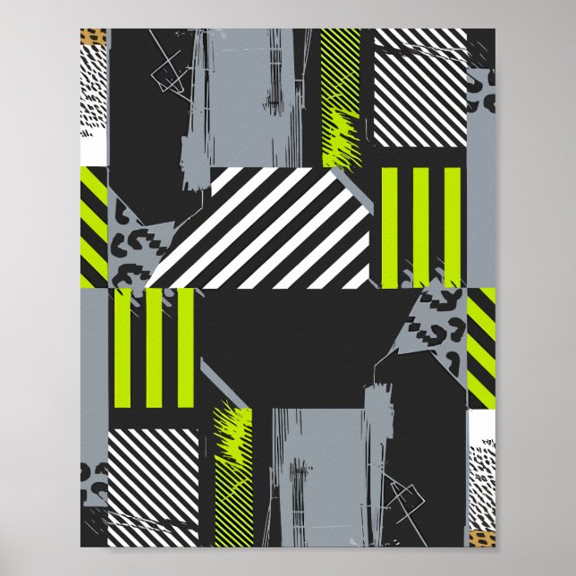 Poster Collage Abstrait géométrique moderne avec bandes (Devant)