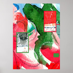 Poster collage d'art abstrait, milieux mixtes et aquarell