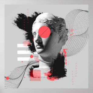 Poster Collage d'art contemporain avec tête de statue ant