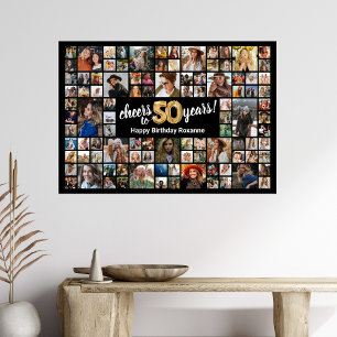 Poster Collage de 100 photos en noir et or pour 50e anniv