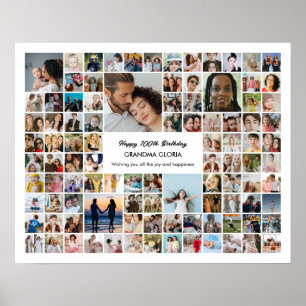 Poster Collage de 100 photos personnalisées pour le 100e