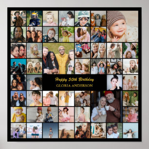 Poster Collage de 50 Photos Cadeau Personnalisé pour 50e 