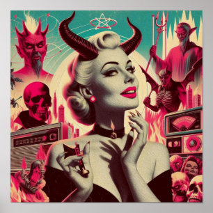 Poster Collage de femme diabolique rétro