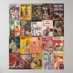Poster Collage de fiction pulp lesbienne vintage