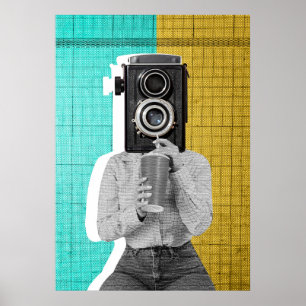 Poster Collage de la tête de caméra vintage - Bold & Arti