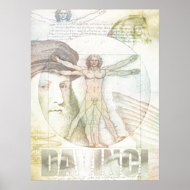 Poster Collage de l'homme Leonardo DaVinci Vitruvian (Devant)