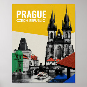 Poster Collage de l'horizon de la vieille ville de Prague