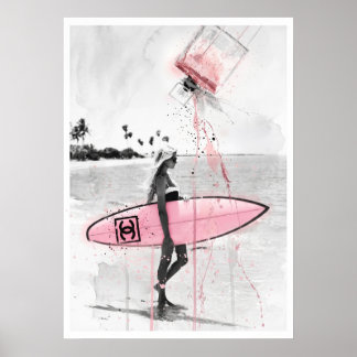 Poster Collage de mode moderne : surfeuse sur la plage av