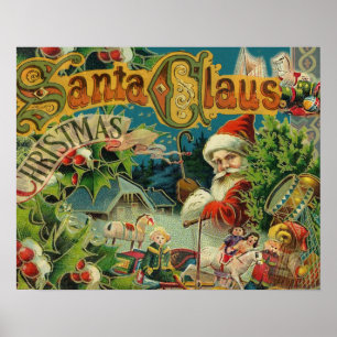 Poster Collage de Noël victorien du Père Noël Antique