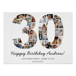 Poster Collage de photos d'anniversaire 30 ans   Cadeau d