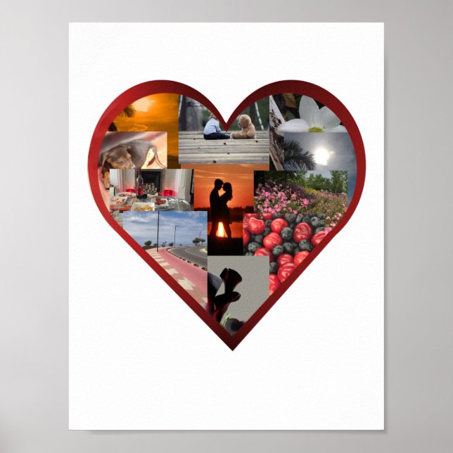 Poster Collage de photos du cadre du coeur rouge (Devant)