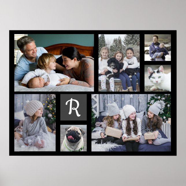 Poster Collage de photos familiales Monogramme 7 images N (Devant)