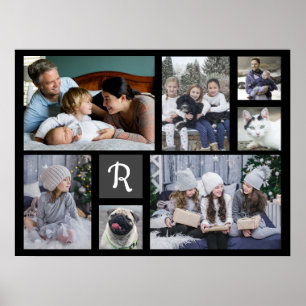 Poster Collage de photos familiales Monogrammes 7 photos