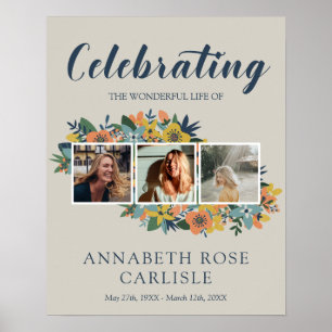 Poster Collage de photos florales jaunes pour les funérai