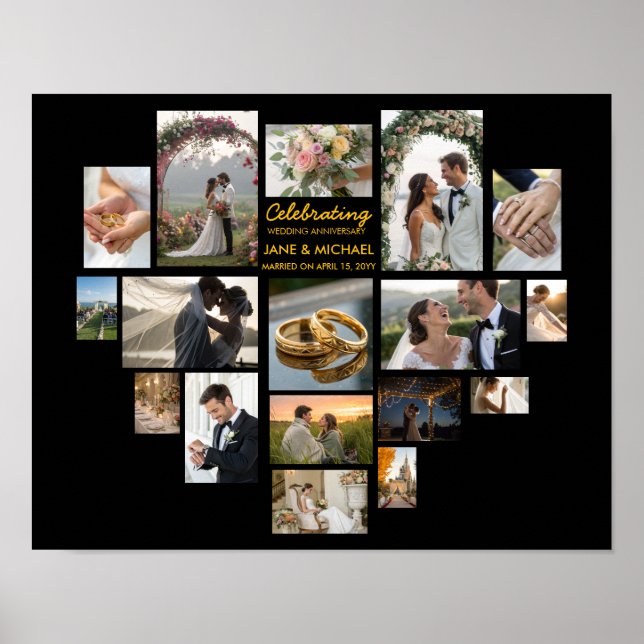 Poster Collage de photos Heart 17 Script personnalisé (Devant)