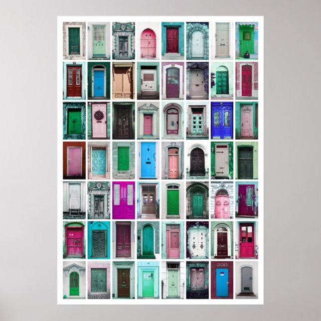 Poster Collage de portes colorées - Bleu/Rose/Vert/Violet (Devant)