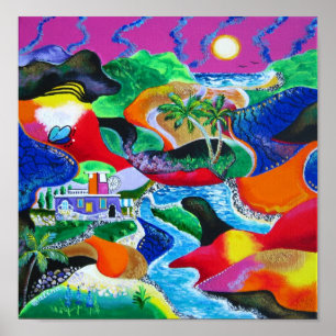 Poster Collage de Porto Rico Tropical Caribbean Art