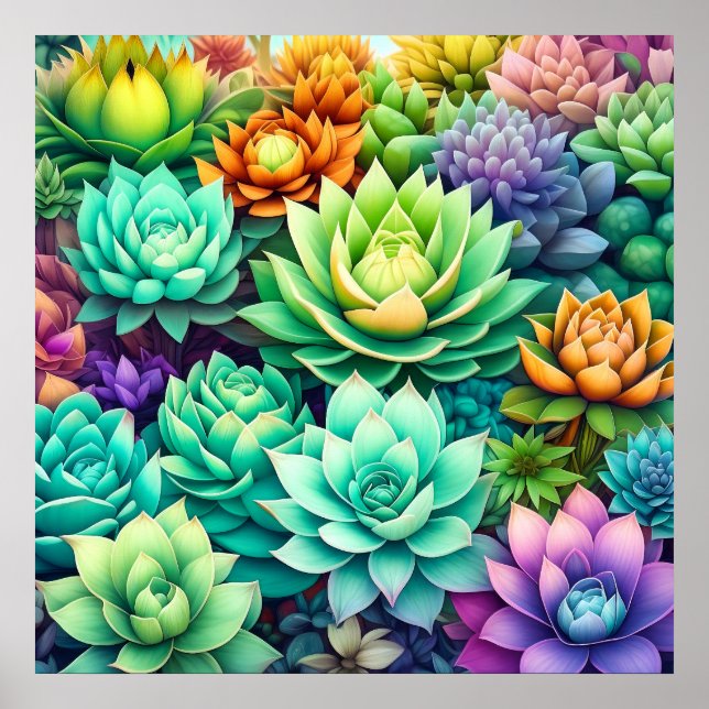 Poster Collage de succulents colorés (Devant)
