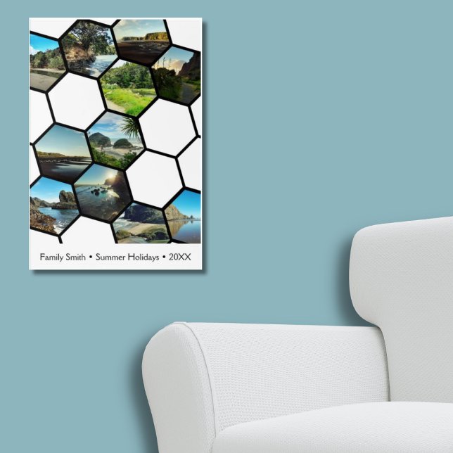 Poster Collage de vacances personnalisées en forme d'Hexa (Fun Hexagon-Shaped Custom Family Vacation Collage Poster)