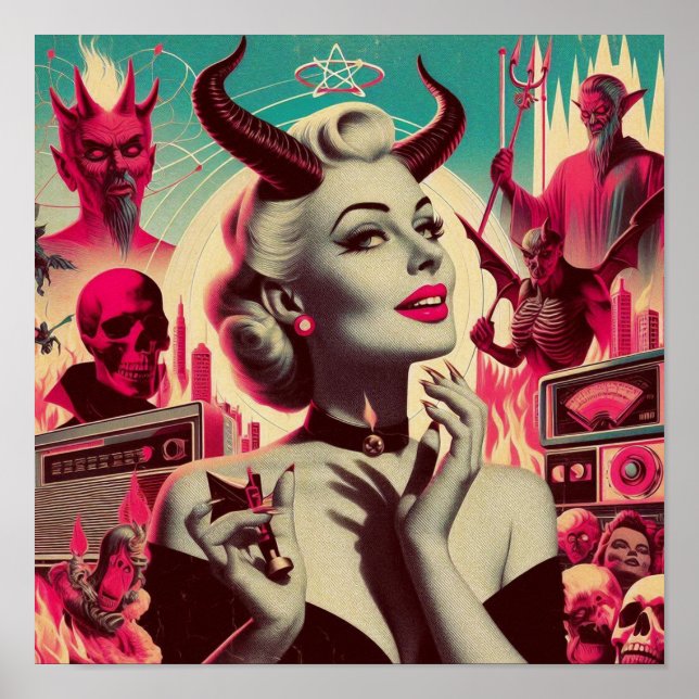 Poster Collage des femmes dévilisantes rétro (Devant)
