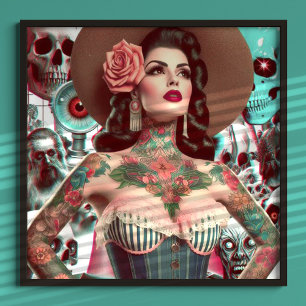 Poster Collage des femmes tatouées de la vieille école
