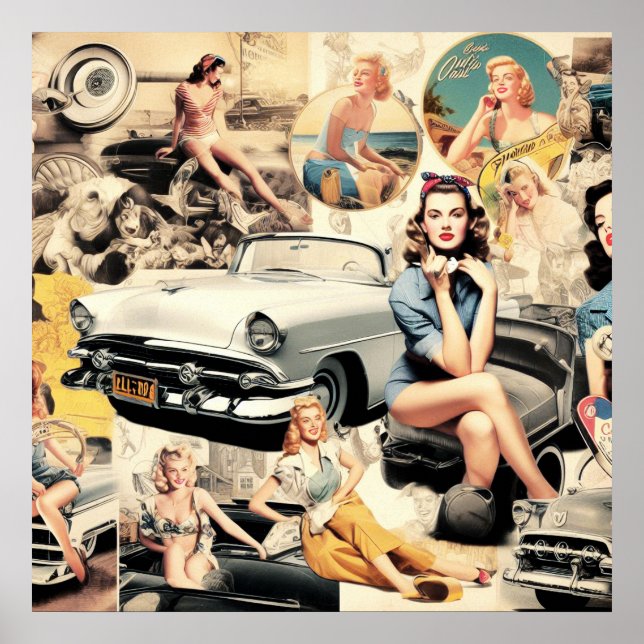 Poster Collage Des Filles Rétro Des Années 1950 (Devant)