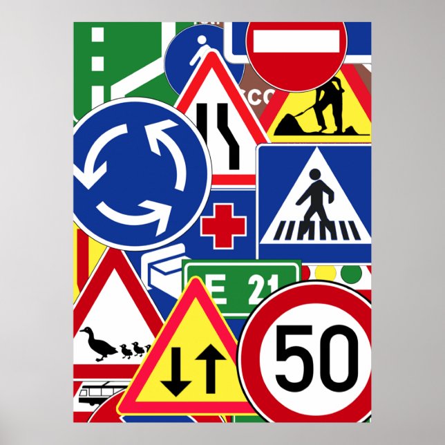 Poster Collage des panneaux de signalisation européens (Devant)