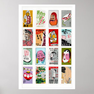 Poster Collage d'étiquettes de boîtes d'allumettes japona