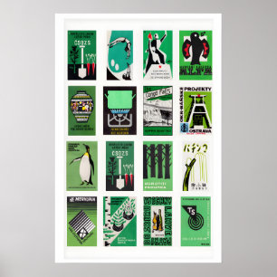 Poster Collage d'étiquettes de boîtes d'allumettes vertes
