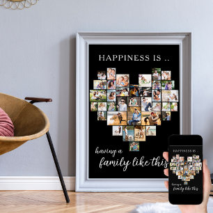 Poster Collage en forme de cœur Le bonheur est une famill