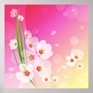 Poster Collage floral blanc rose