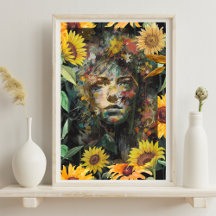 Collage floral de tournesol femme jaune Portrait