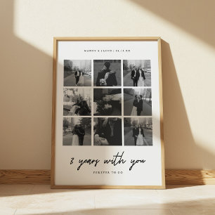 Poster Collage minimaliste de 9 photos pour les 3 ans de