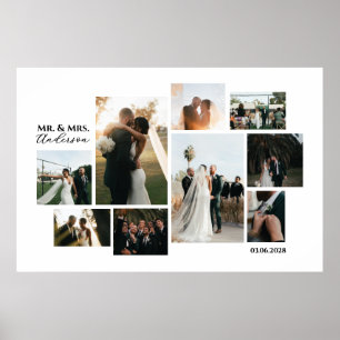 Poster Collage minimaliste de Mariage personnalisé de 9 p