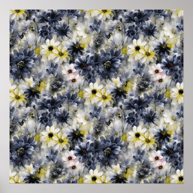 Poster Collage, motif de fleurs peintes, aquarelle (Devant)