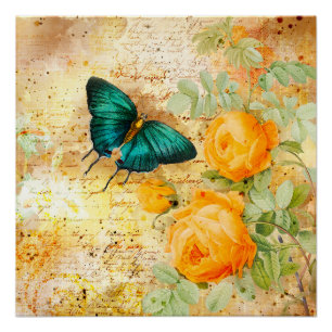 Poster Collage papillon vintage