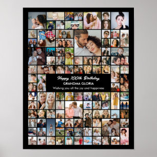 Poster Collage personnalisé de 100 photos pour un 100e an