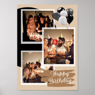 Poster Collage personnalisé de 3 photos Joyeux Anniversai