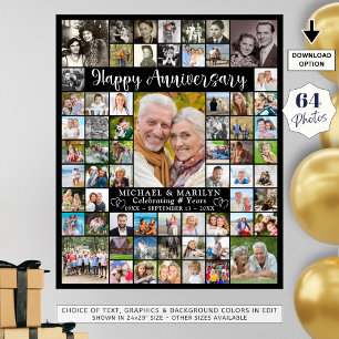 Poster Collage personnalisé de 64 photos pour anniversair
