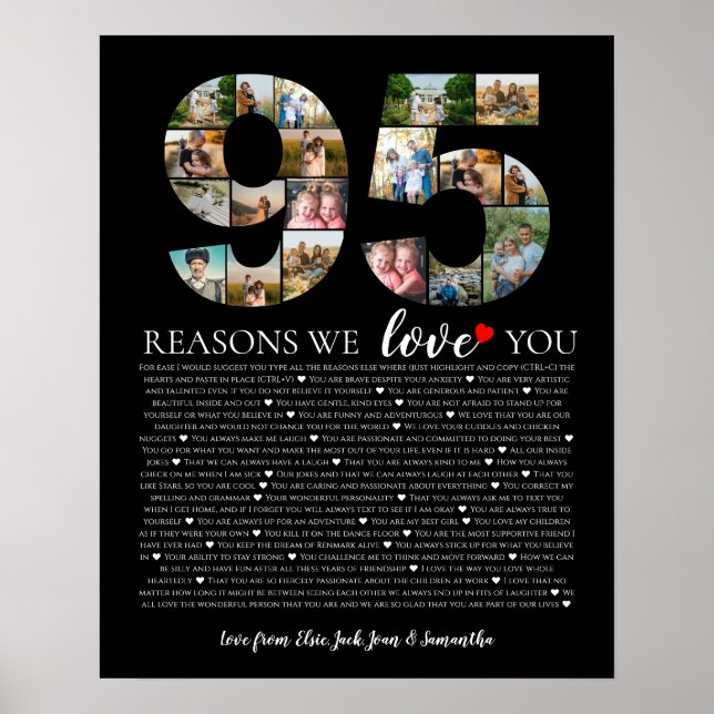 Poster Collage photo 95 raisons pour lesquelles nous t'ai (Devant)