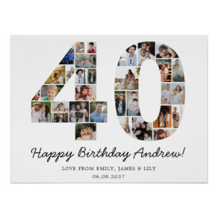 Poster Collage photo d'anniversaire 40 ans Cadeau d'ann