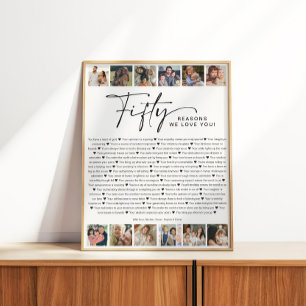 Poster Collage photo d'anniversaire 50 raisons pour lesqu