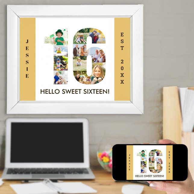 Poster Collage photo dans le numéro 16 Neutre 16e anniver (Créateur téléchargé)