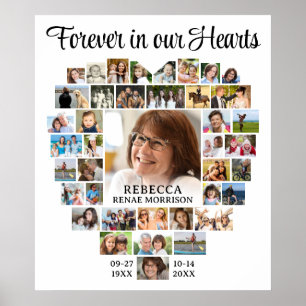 Poster Collage Photo de 40 Photos en Forme de Coeur pour 