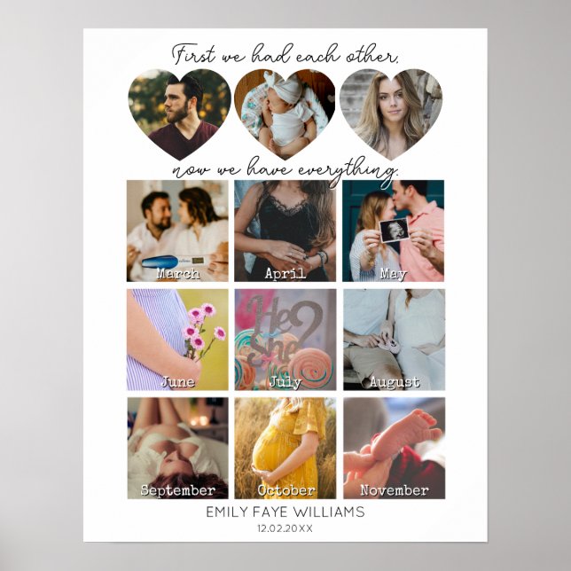 Poster Collage photo de la grossesse avec citation Coeur (Devant)