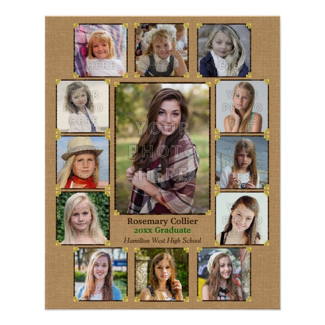 Poster Collage photo de l'école secondaire Rustic Burlap (Devant)