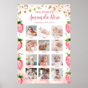 Poster Collage photo de première année de la fraise rose 